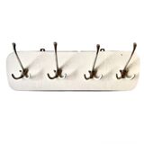 Vintage wall coat rack in white Formica - 4 cast aluminum coat hooks