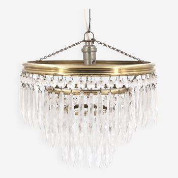 Chandelier with crystal and brass tassels, 1930s