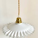 Pleated opaline pendant light