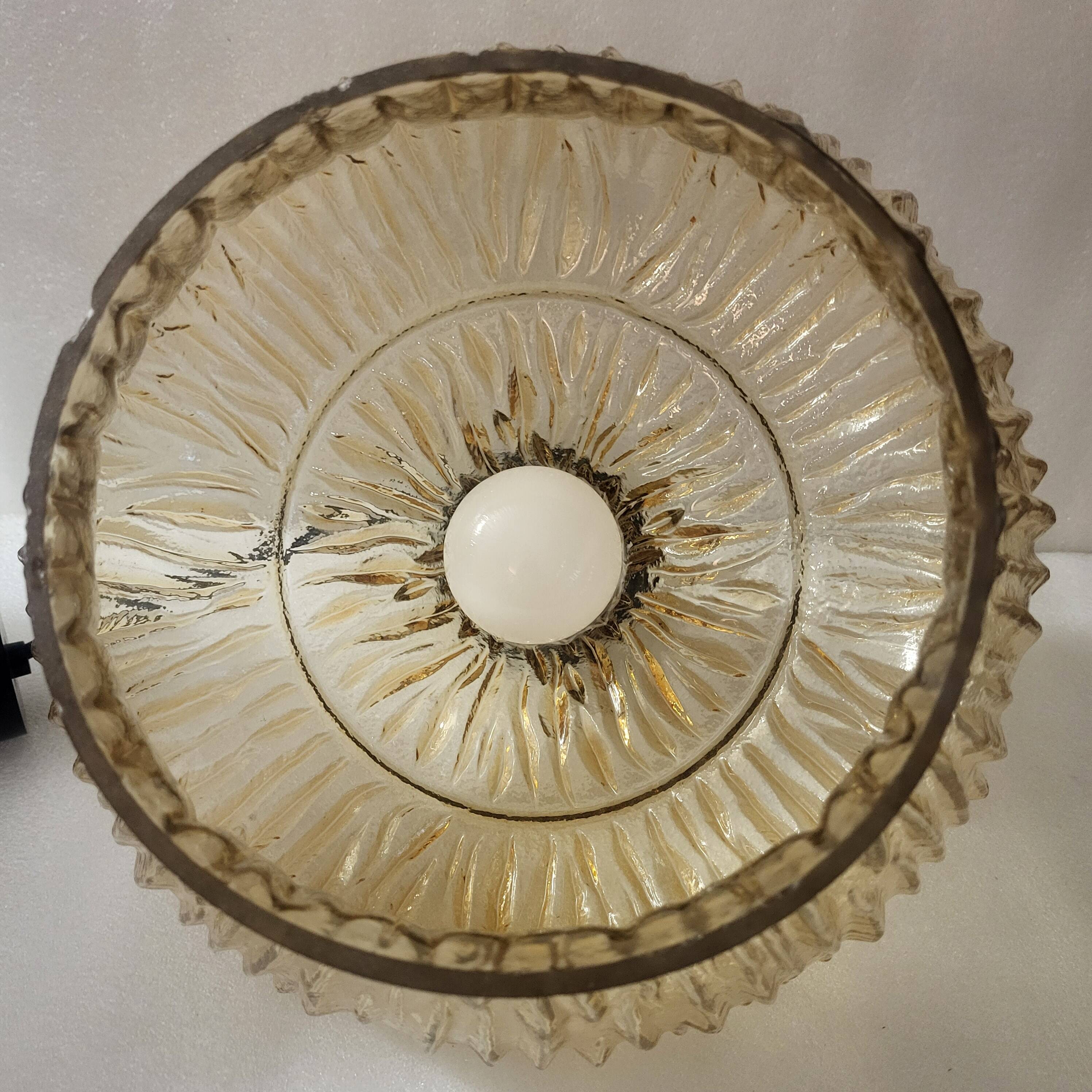 Amber glass pendant, iridescent gold, vintage 1960-70.