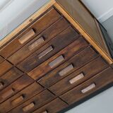 Vintage German Oak Glass Shop Counter Haberdashery Cabinet Vitrine, ca 1950