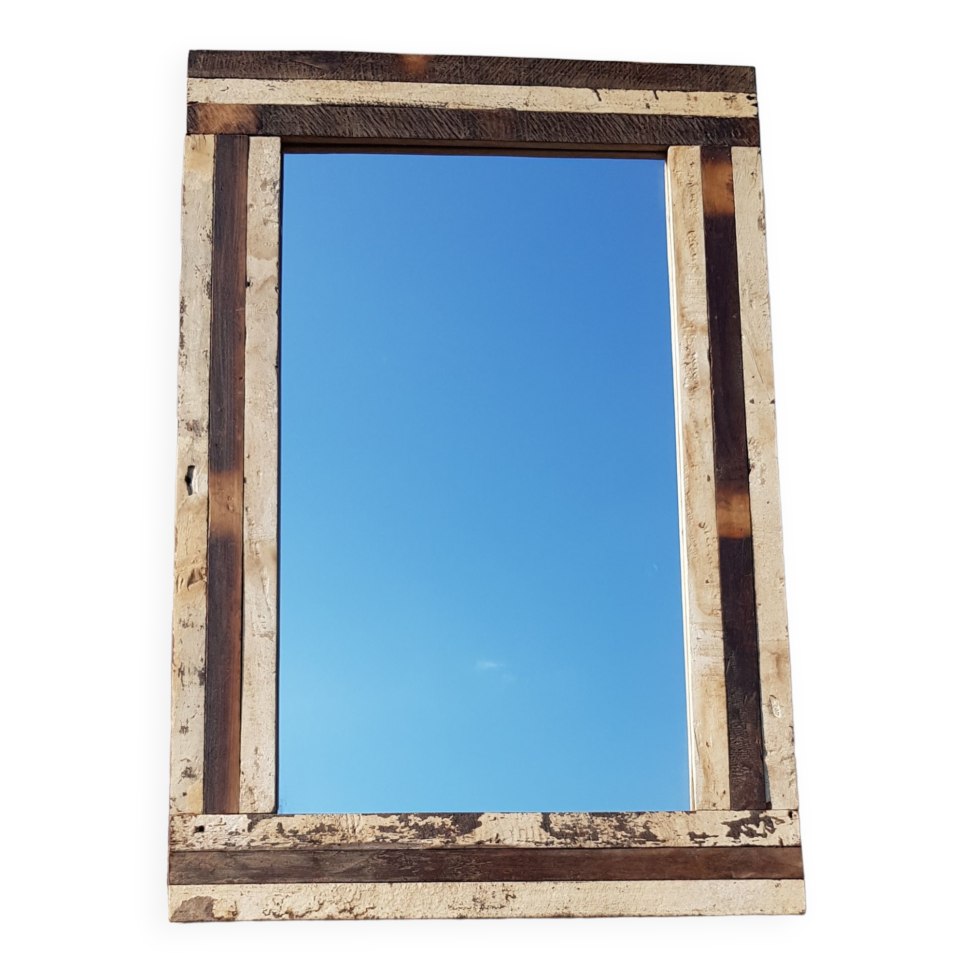 Rectangular mirror in polychrome wood