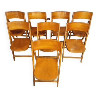 Set of vintage folding chairs beech wood no 8