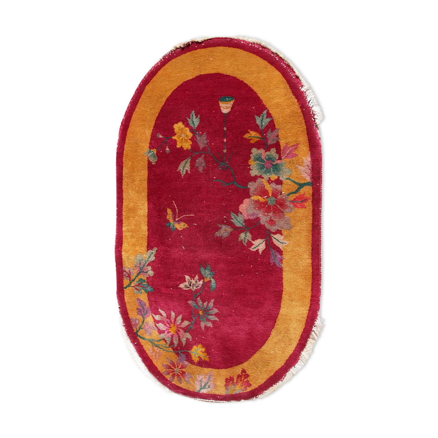 Old Chinese Art Deco handmade carpet 79cm x 134cm 1920s, 1E08