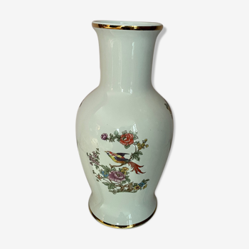 Vase en porcelaine motifs oiseaux et fleurs de Hollohàza Hongrie