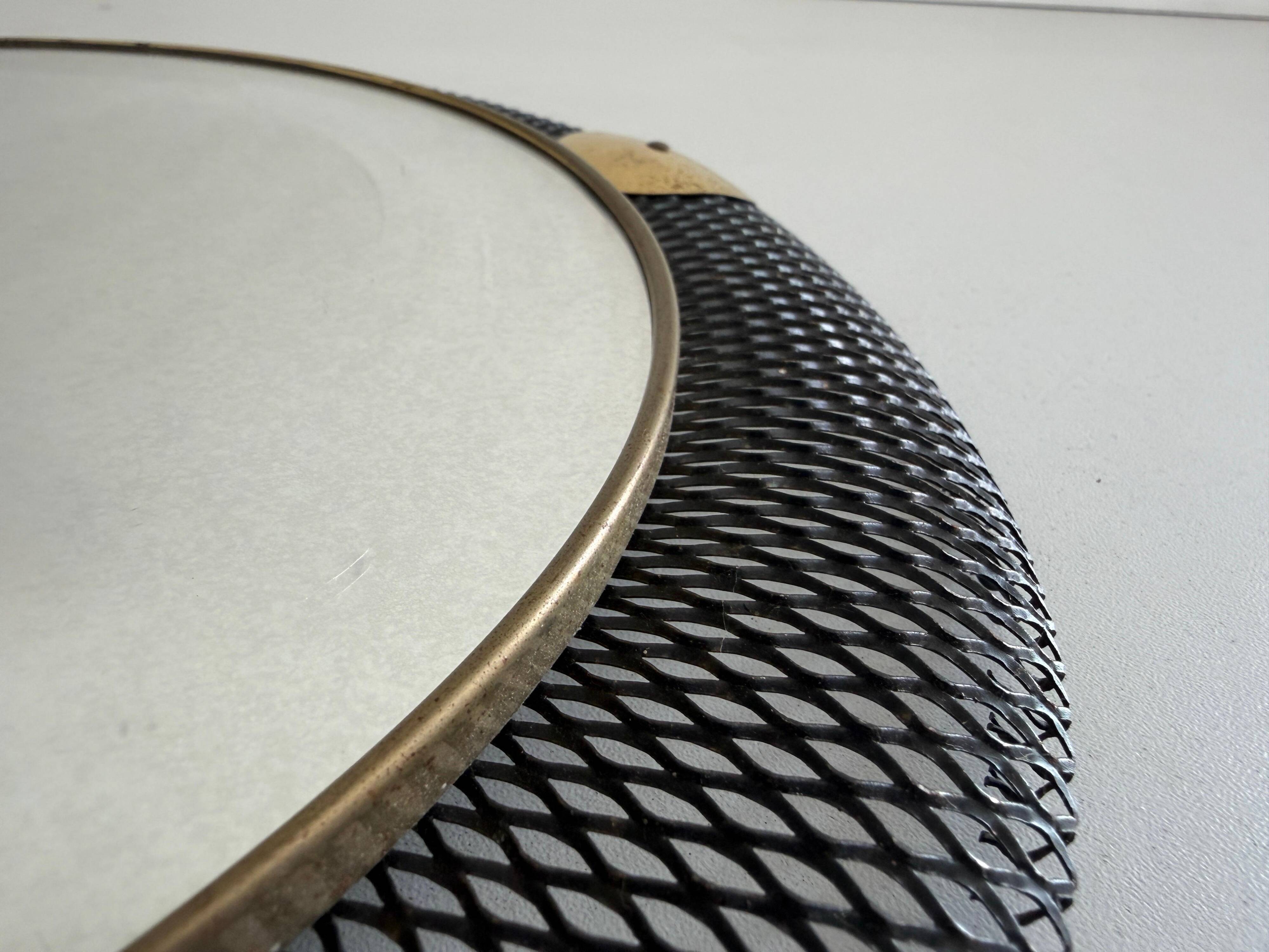 Round wall mirror in brass and black wire, 1960s, Germany