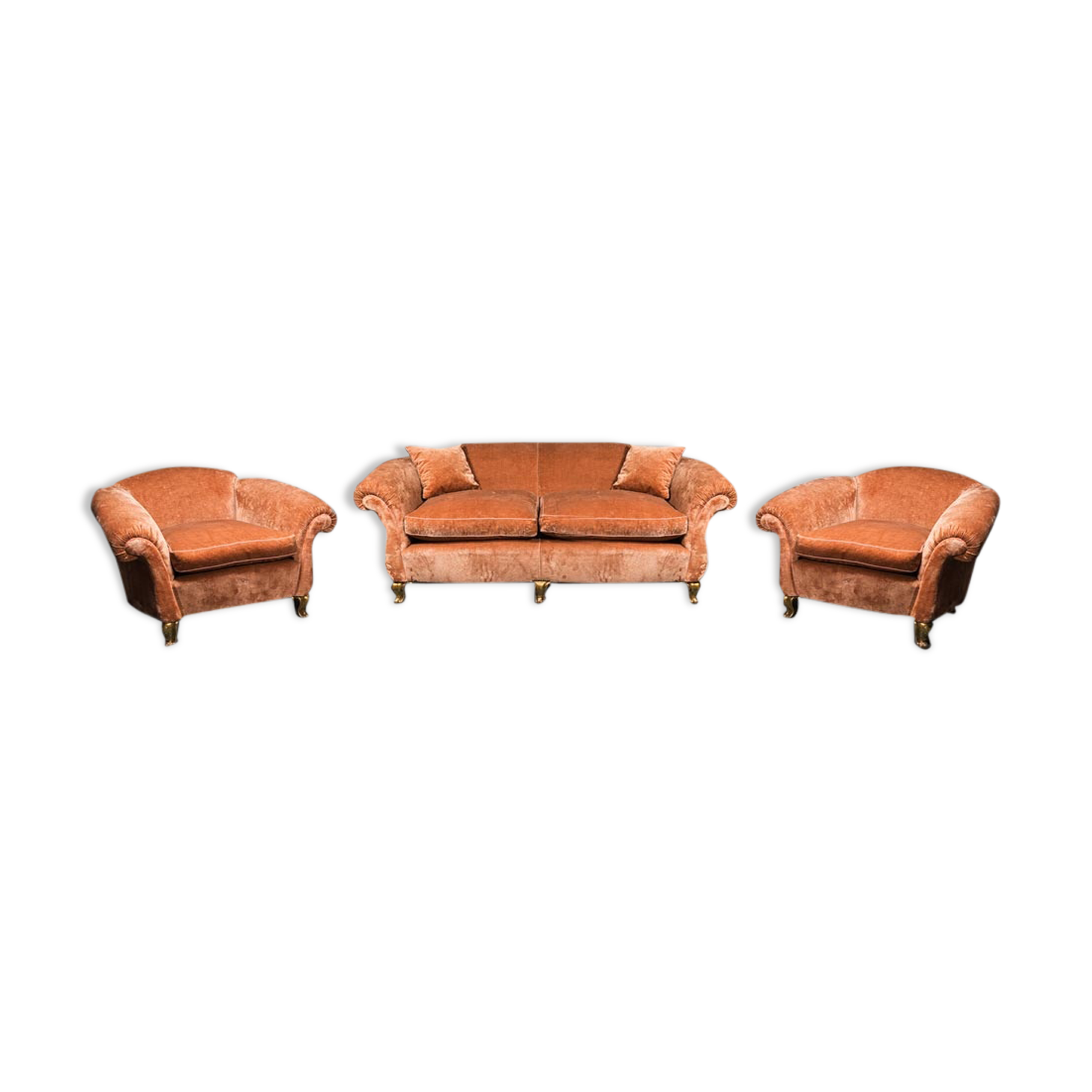 Sofa set two armchairs in velvet 40s vintage