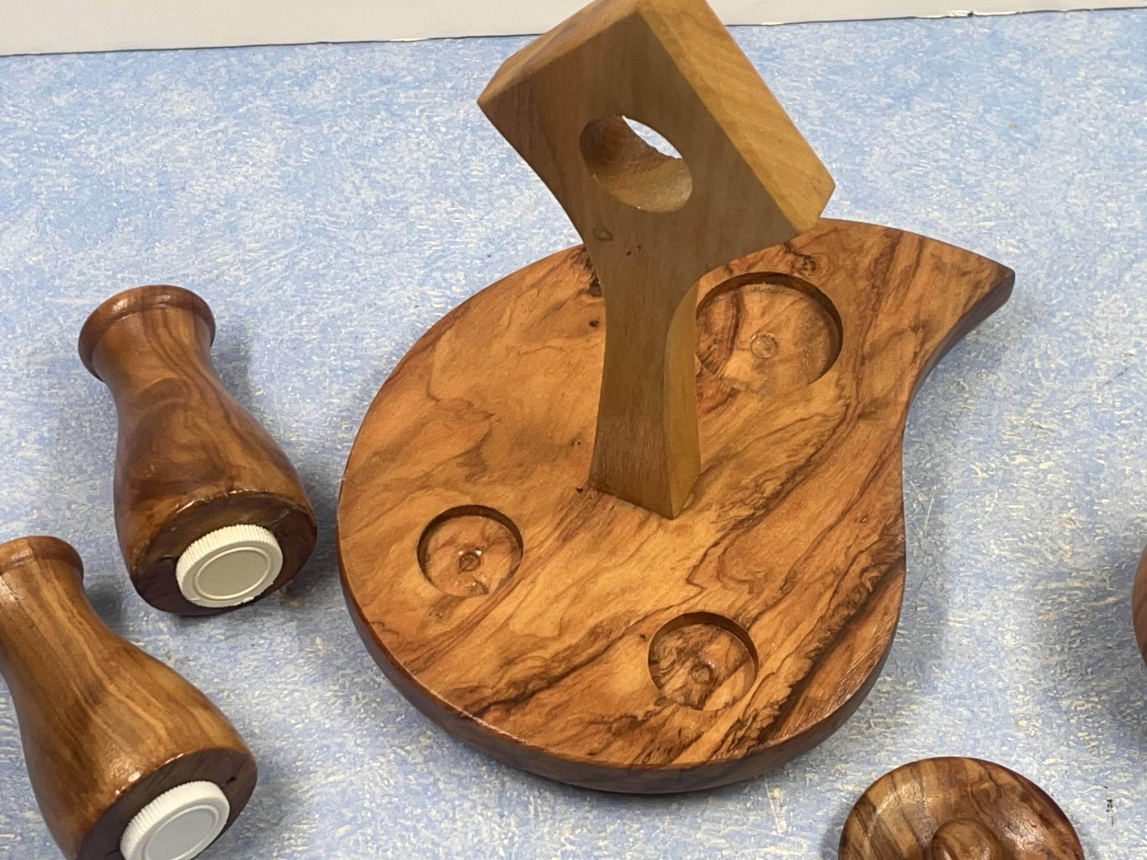 elegant table servant for condiment in olive wood, vintage