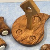 elegant table servant for condiment in olive wood, vintage
