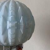 Vintage Art Deco modernist lamp with blue opaline glass and brass.