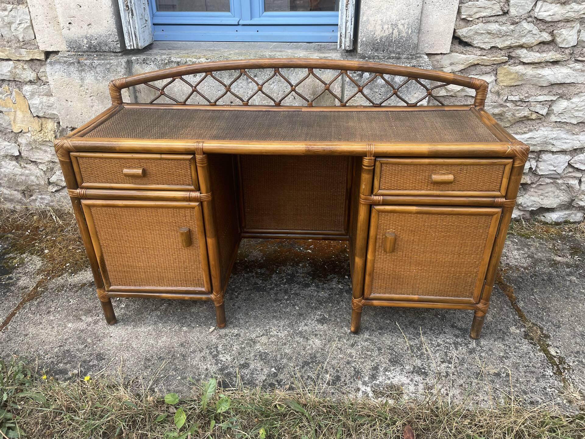 Vintage bamboo and rattan desk – 1960s-70s
