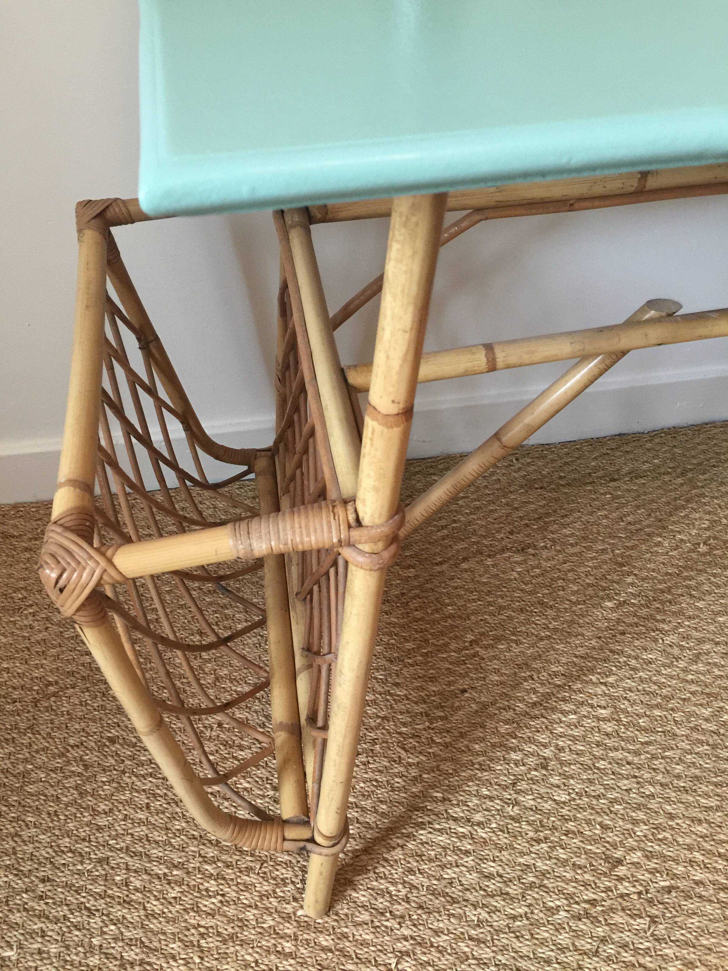 Desk mint green vintage 60s/70s Wicker rattan