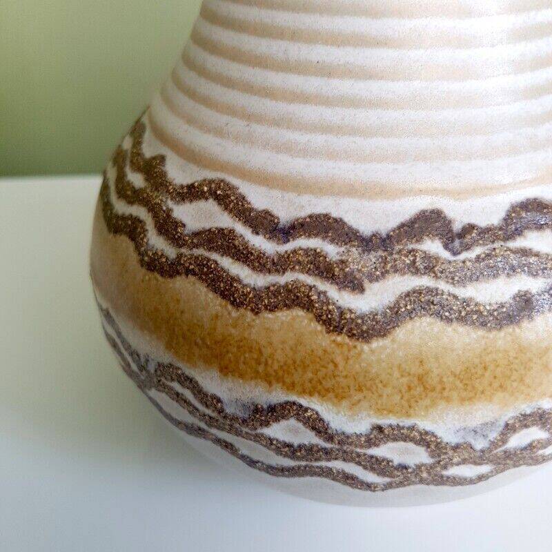 Beige vase ringed neck German ceramic VEB Fat Lava Era