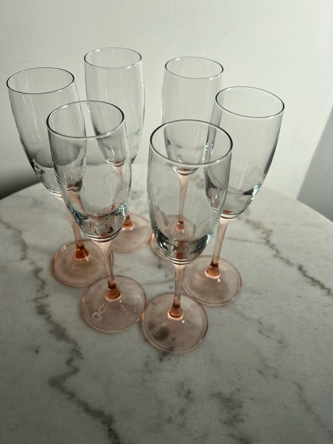 6 vintage rose champagne flutes