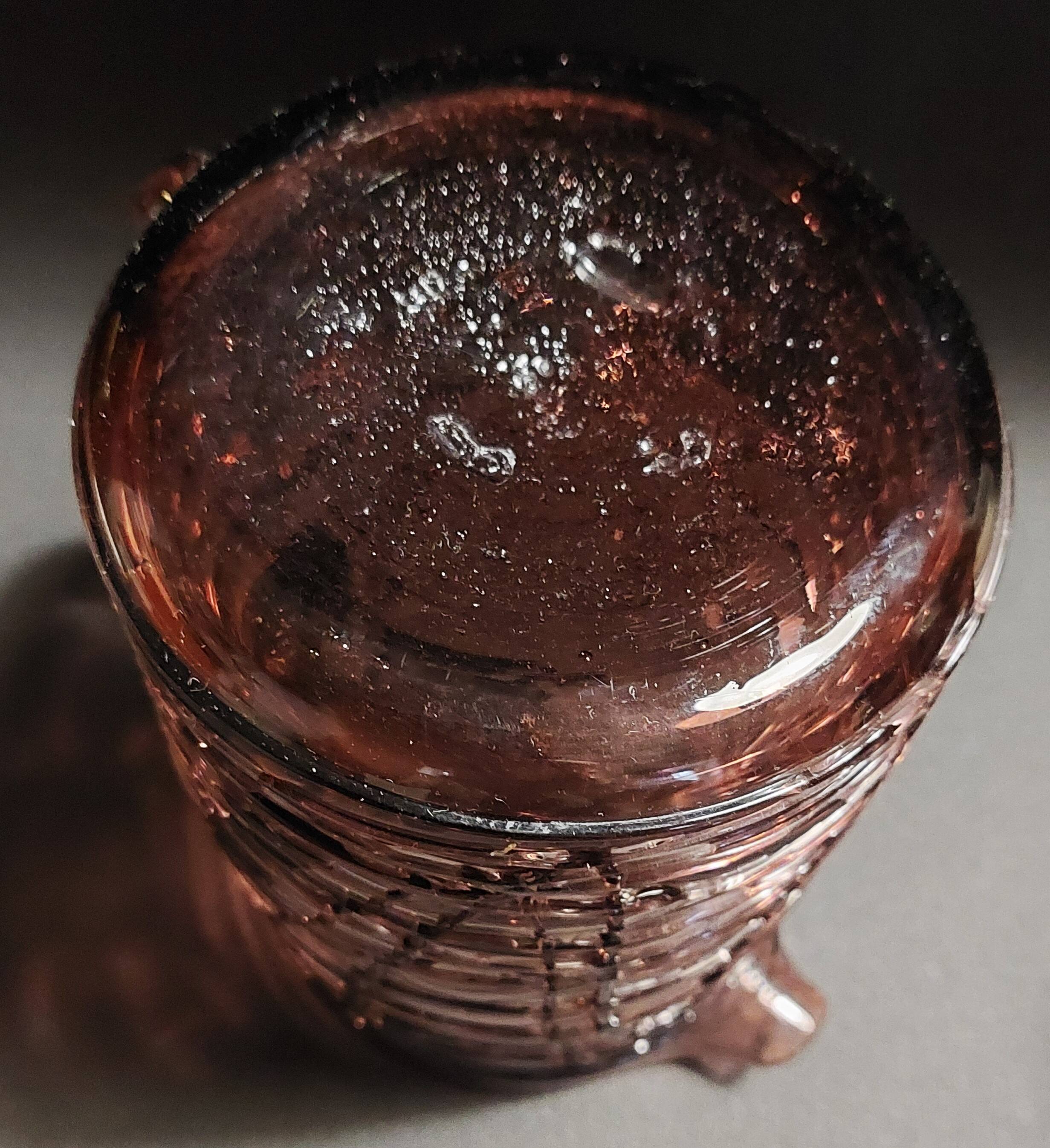 Orangeade set, pitcher, six glasses, purple glass, 70s