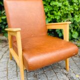 Pair of armchairs from the 50s in brown skaï