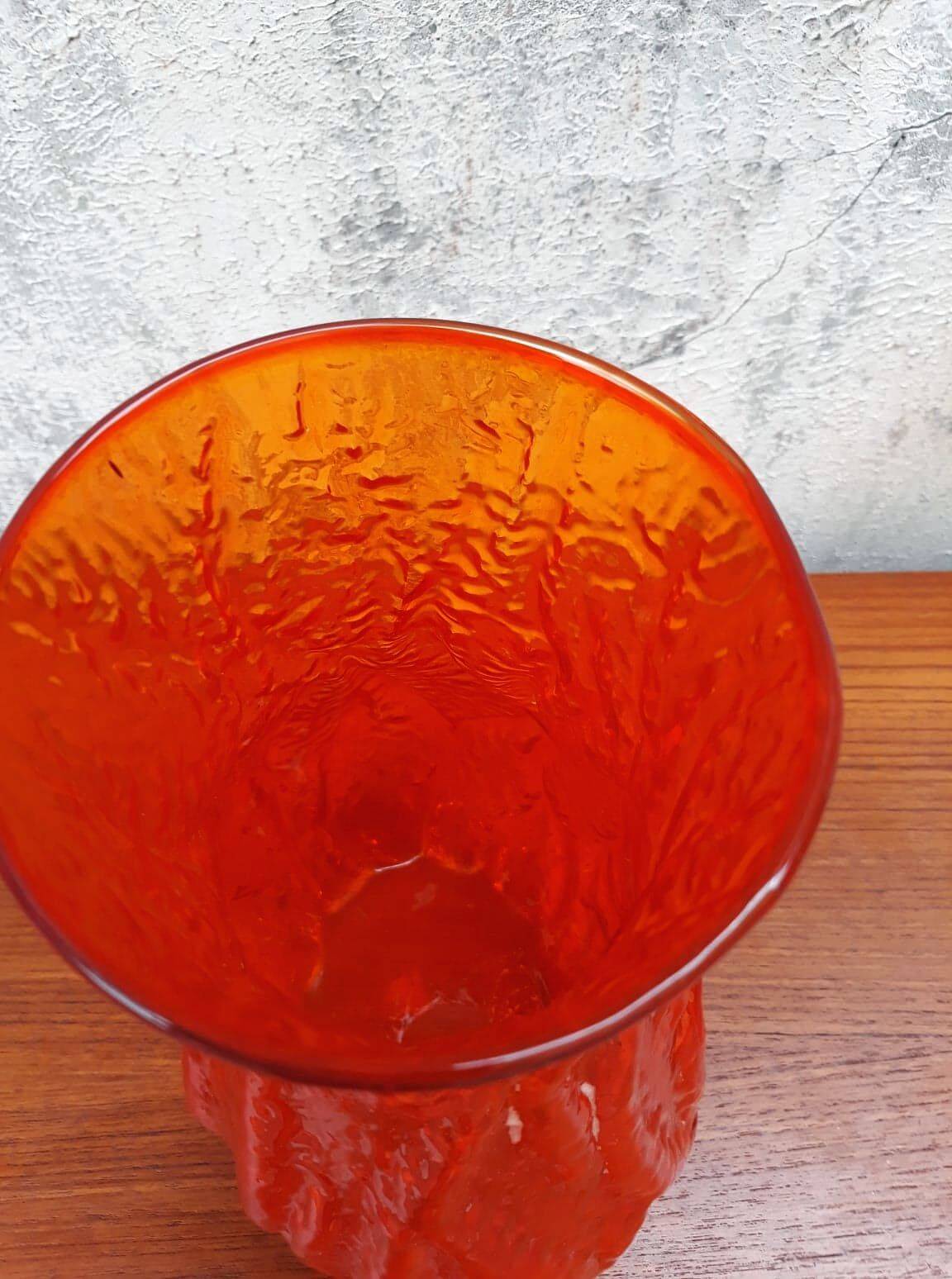 Vintage orange glass vase, 1960s.
