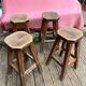 Set of 4 old vintage brutalist fir bar stools