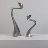 Pair of postmodern aluminium candlesticks by Matthew Hilton
