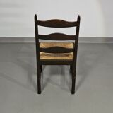 Set of 2 oak, rustic, farmhouse, ladderback dining chairs with rush seats