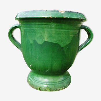 Pot de jardin Castelnaudary vert vernissé,  jardinière 19 siècle France
