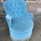 Fauteuil crapaud velours bleu