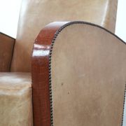 Art Deco design armchair in light cognac cowhide leather.