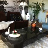 Coffee table 70s black marble effect