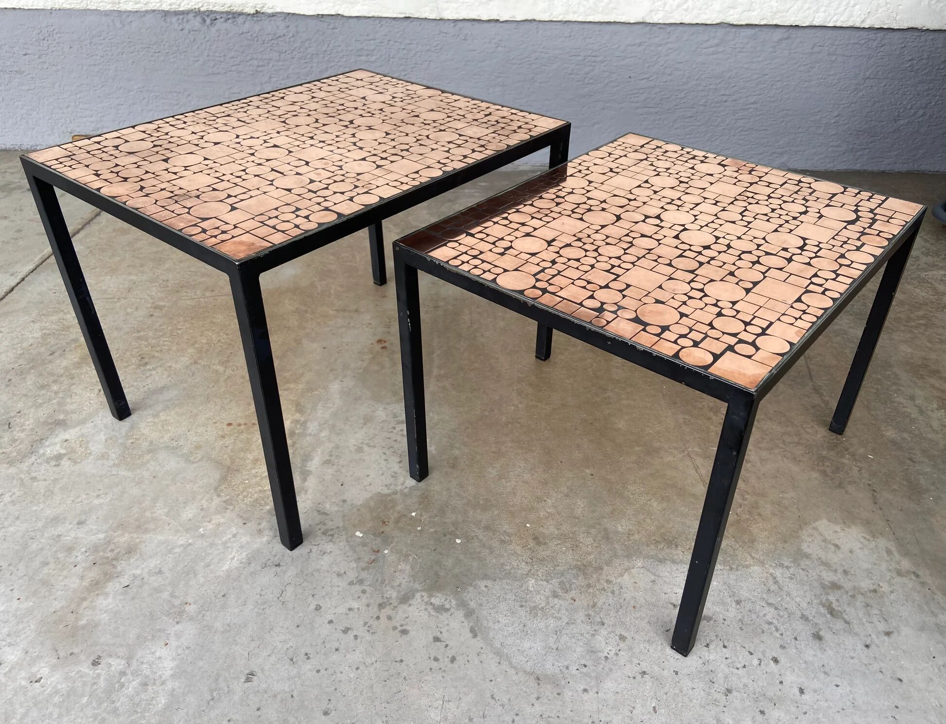 Nested copper tables by Herbert Hirche for Rosenthal, Germany, 1970s.