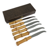 6-piece cheese set, bamboo and stainless steel, Italy 1960s