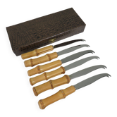 6-piece cheese set, bamboo and stainless steel, Italy 1960s