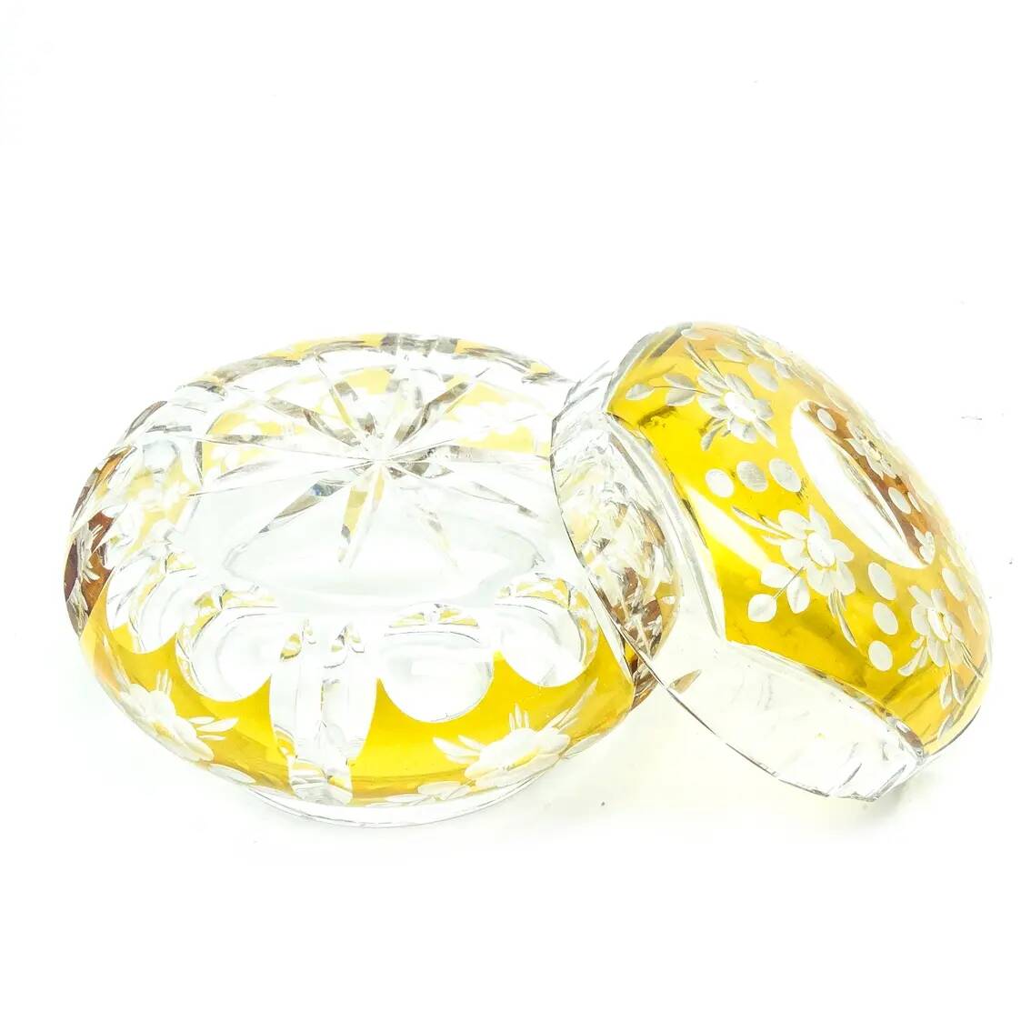 Bonbonnière Art Déco, en verre cristal, Julia Glassworks, Pologne, années 1960