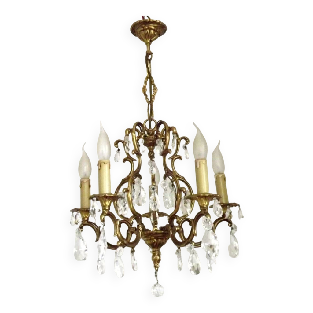 Lustre cage en bronze et cristal , Art Nouveau, France | Selency