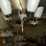 Chandelier 5 tulips 1940 50 brass