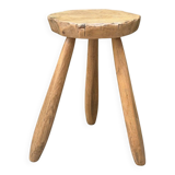 Brutalist tripod stool in solid elm from 1950.