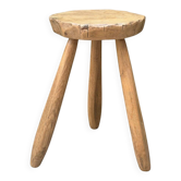 Brutalist tripod stool in solid elm from 1950.