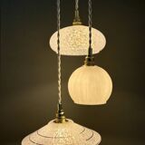Vintage white glass triple globe suspension from Clichy and opaline.