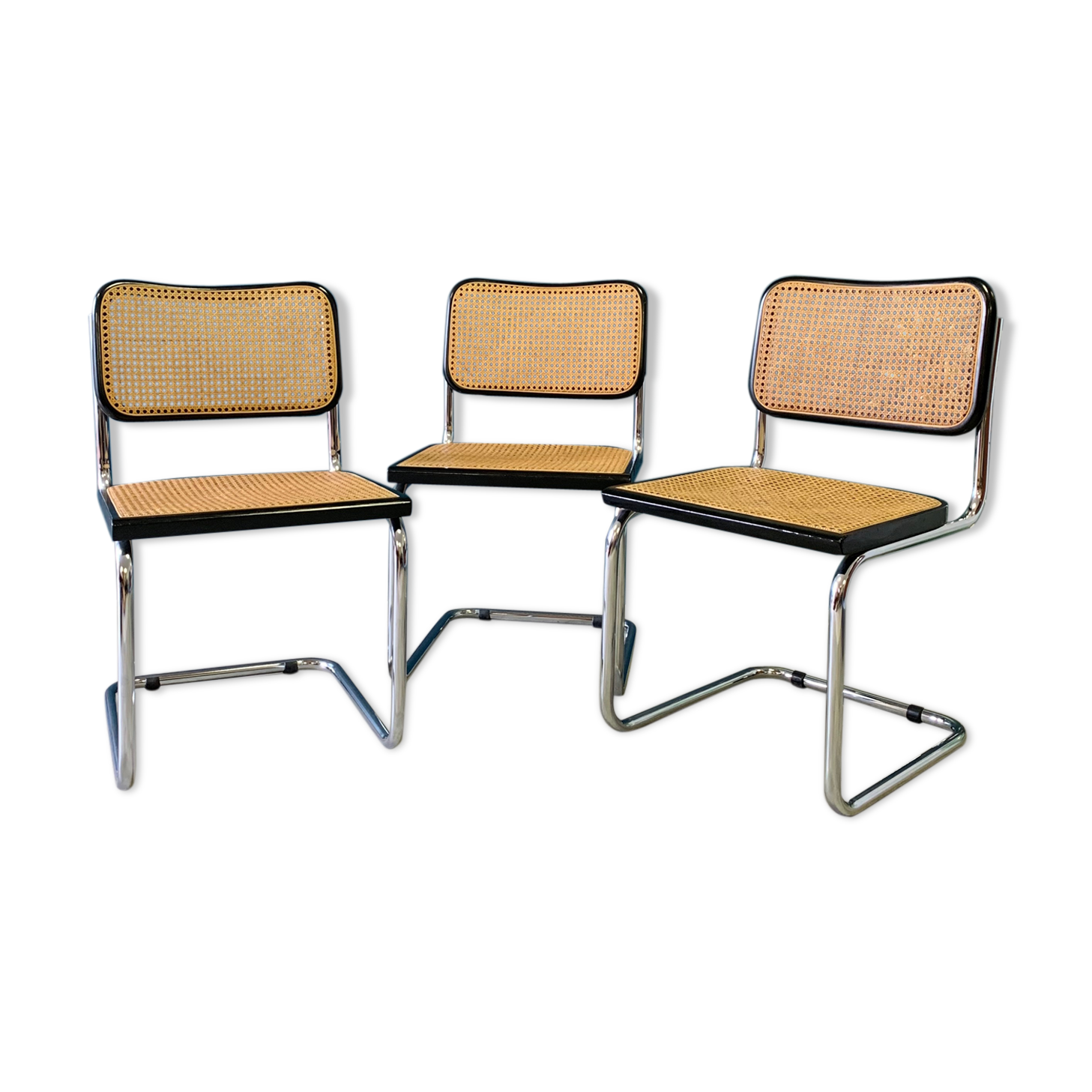 Set of 3 black Marcel Breuer B32 chairs