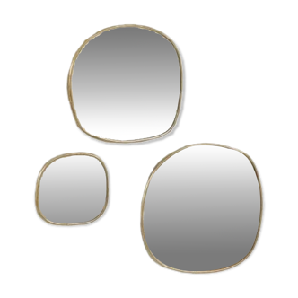 Set of 3 Mirrors 100% Golden Brass 100% handmade - Modern bohemian wall decoration