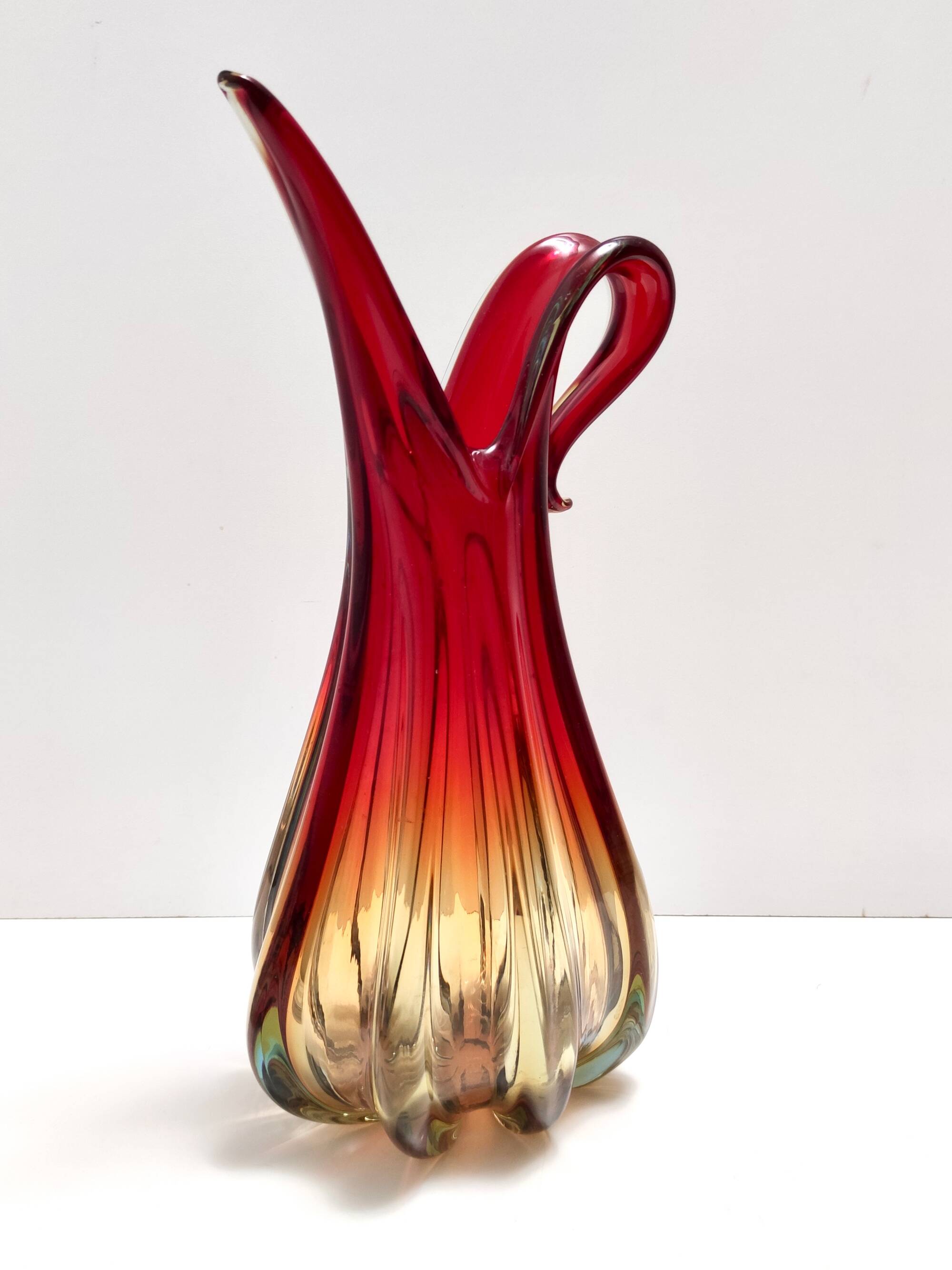 Red, Orange and Yellow Sommerso Murano Glass Vase, Italy
