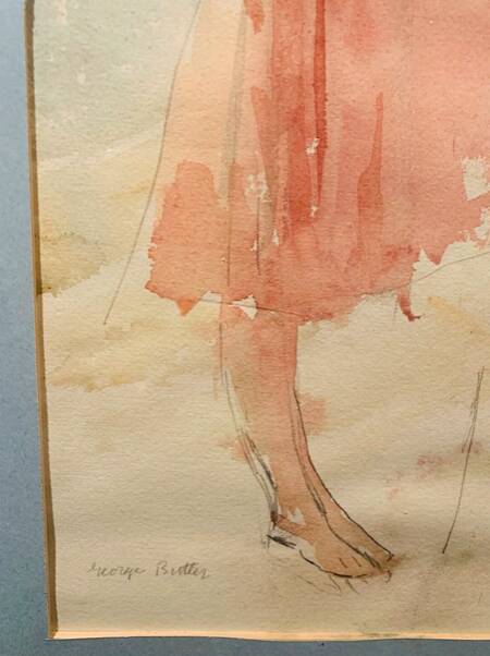 Elegant watercolor on paper depicting a young woman, signed George Bulter