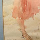 Elegant watercolor on paper depicting a young woman, signed George Bulter