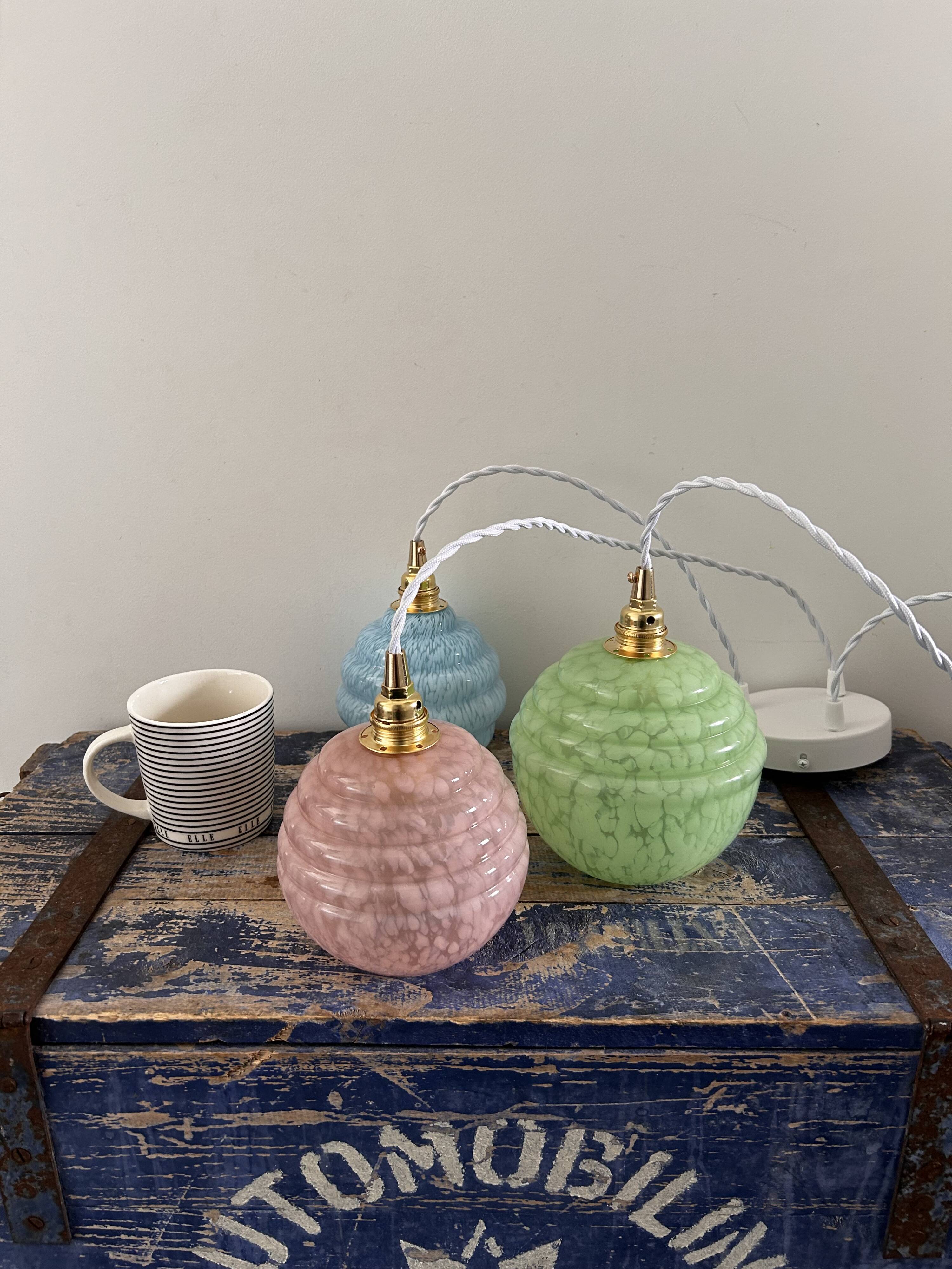 Art Deco triple globe waterfall pendant light