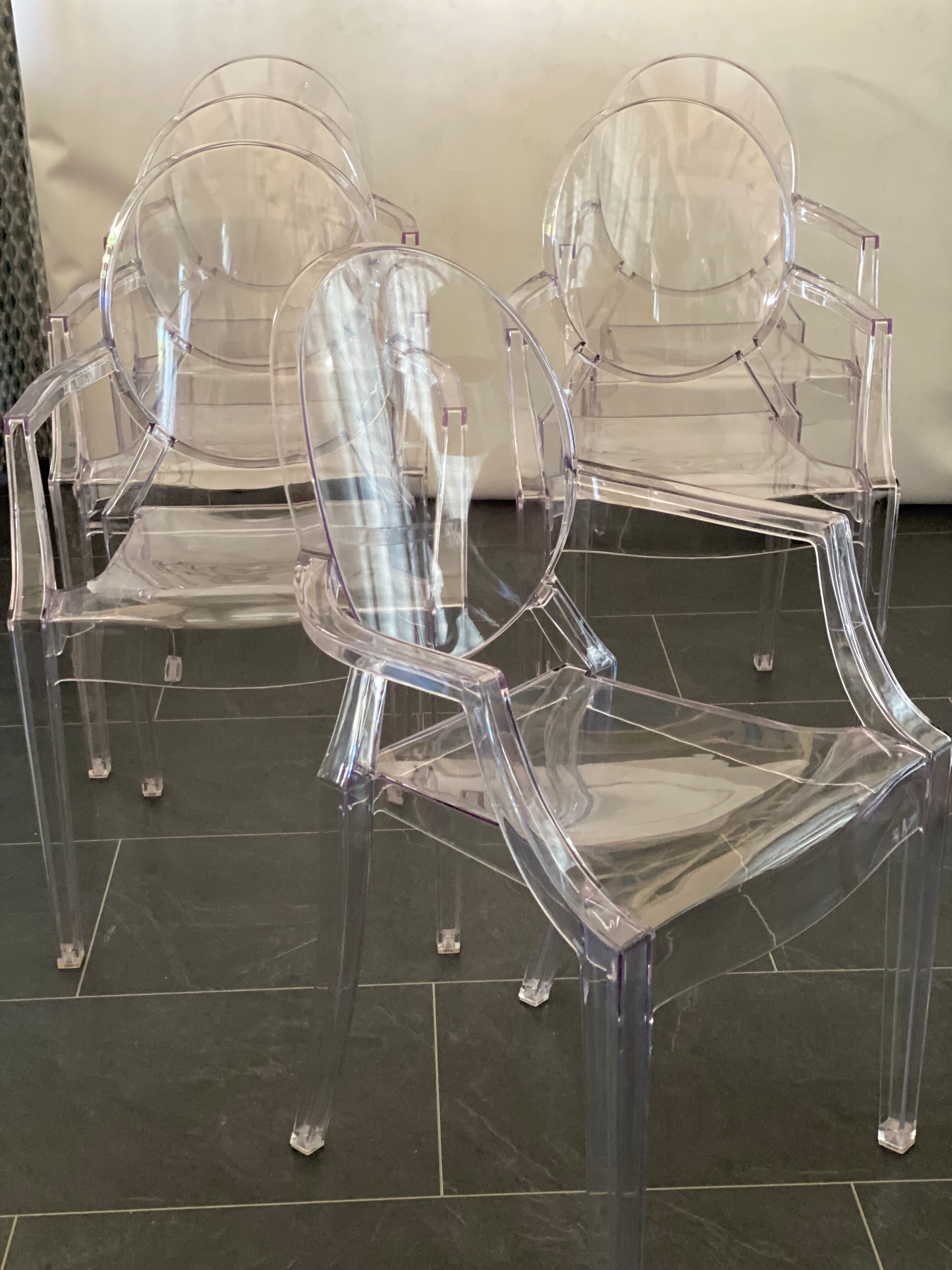 Set of six vintage transparent polycarbonate chairs