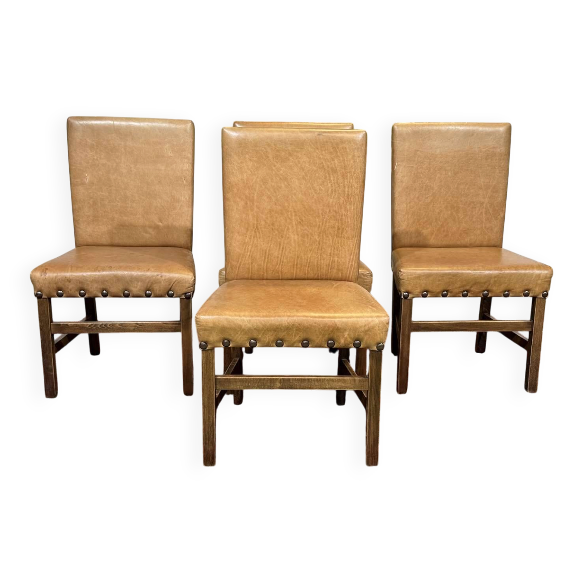 Set of 4 English beech chairs with faux leather from the 1980s.