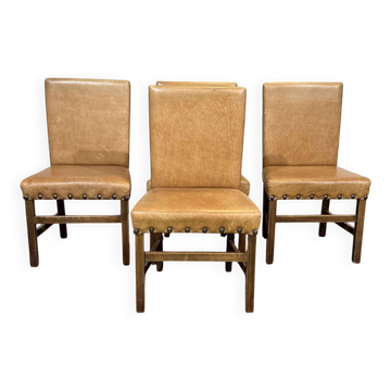 Set of 4 English beech chairs with faux leather from the 1980s.