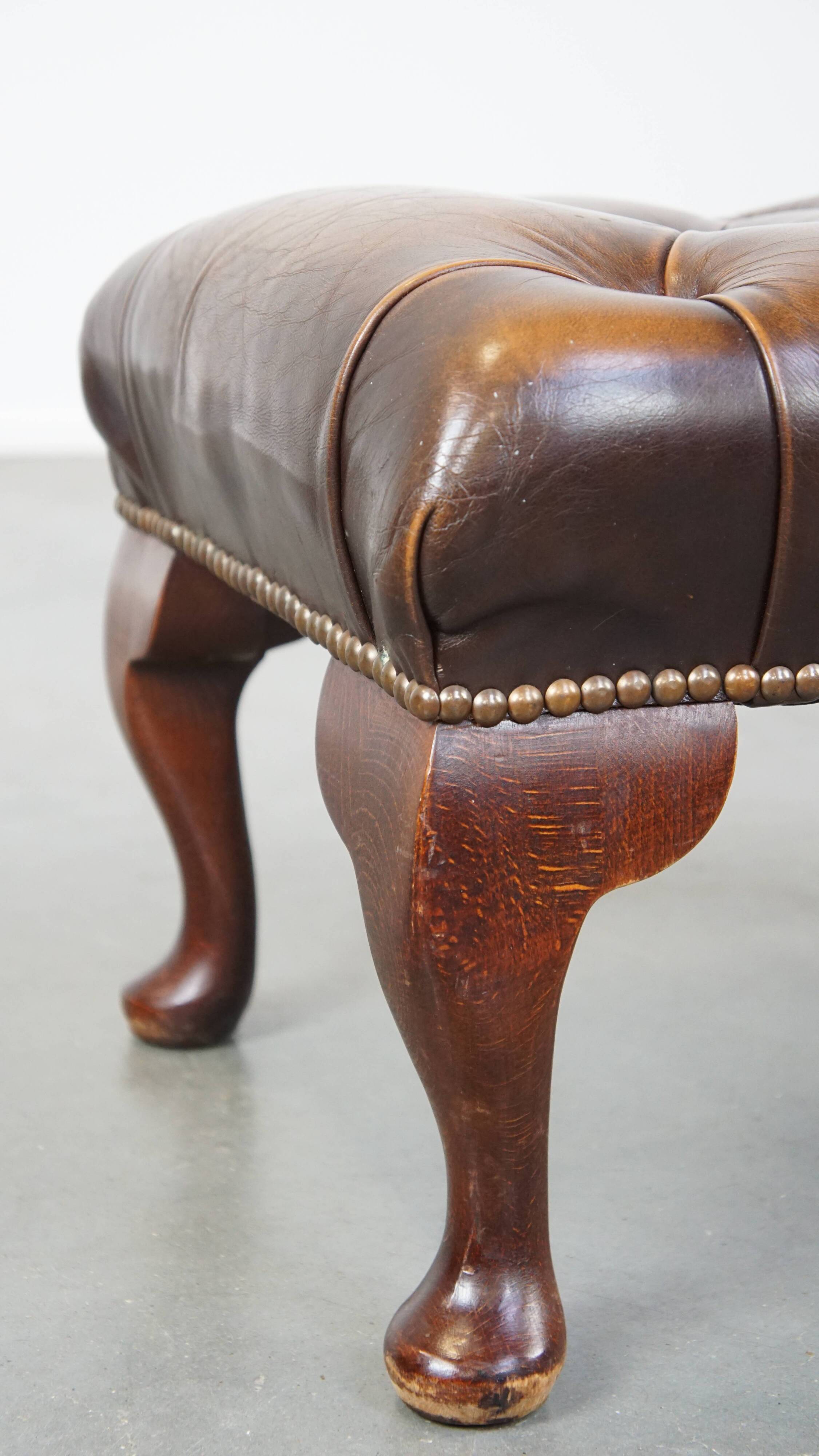 Brown cow leather chesterfield footstool