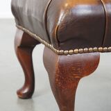 Brown cow leather chesterfield footstool