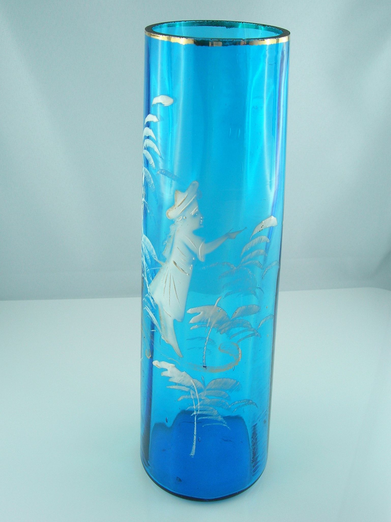 Pair of blue glass vases in the taste of Mary GREGORY