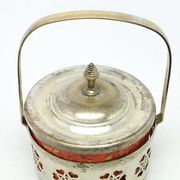 Art Nouveau sugar bowl, silver-plated brass, orange glass, Germany, early 20th century